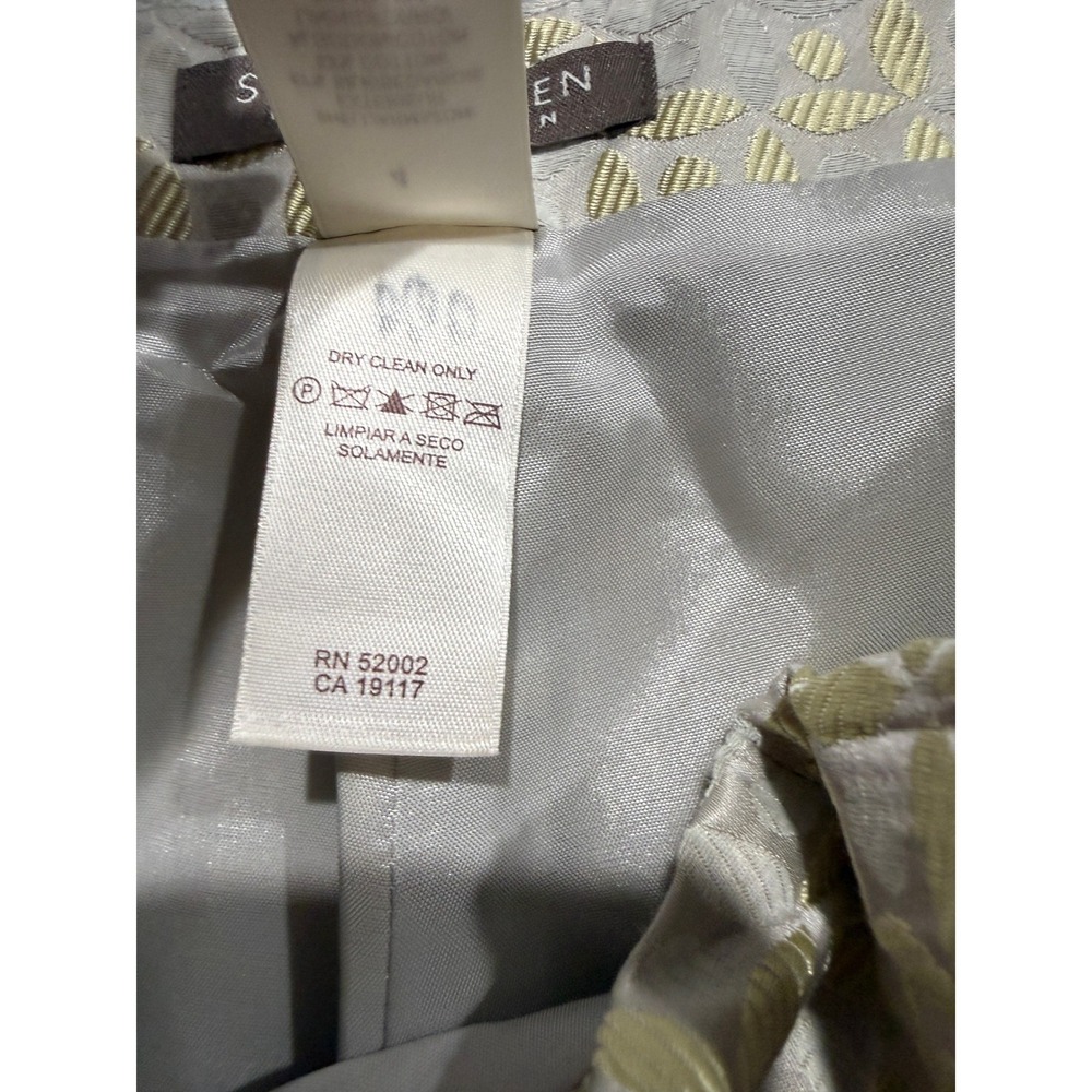 Sigrid Olsen Silk Blend Jacquard Geometric Suit Champagne Shiny Blazer 6 Pants 4 - Picture 7 of 16
